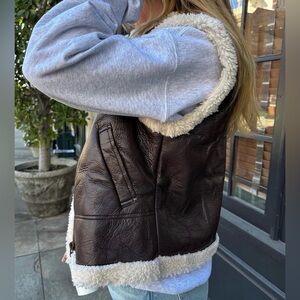 Brown Sippin Cocoa Faux Leather Sherpa Vest